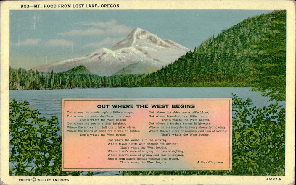 Vintage Linen Postcard Mt. Hood from Lost Lake Oregon Wesley Andrews