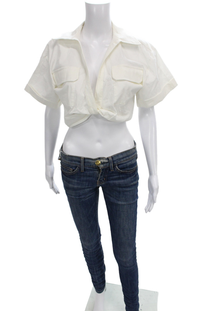 Zara Women Cropped Collared Button Blouse White Short Sleeve Size XSFree Shipping in US $100+ Orders | $6.95 Orders Below