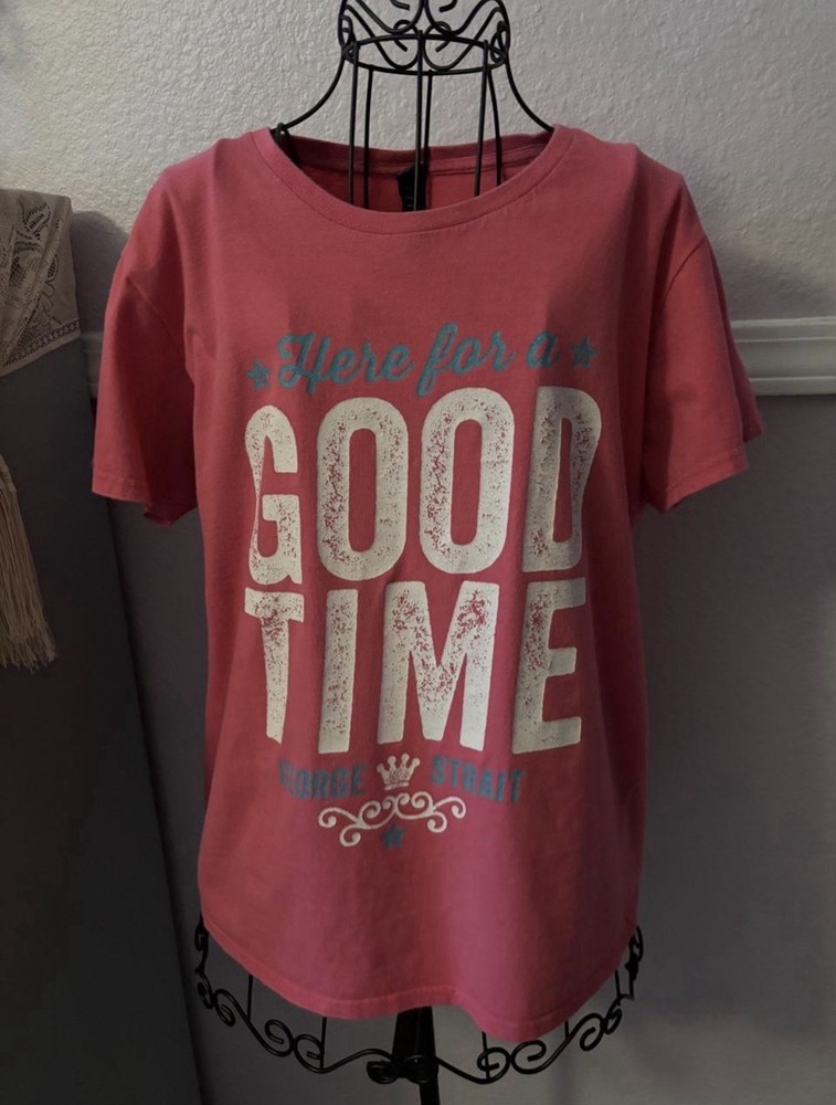 Women’s George Strait Pink Graphic Print Short Sleeve T-Shirt Size Large
