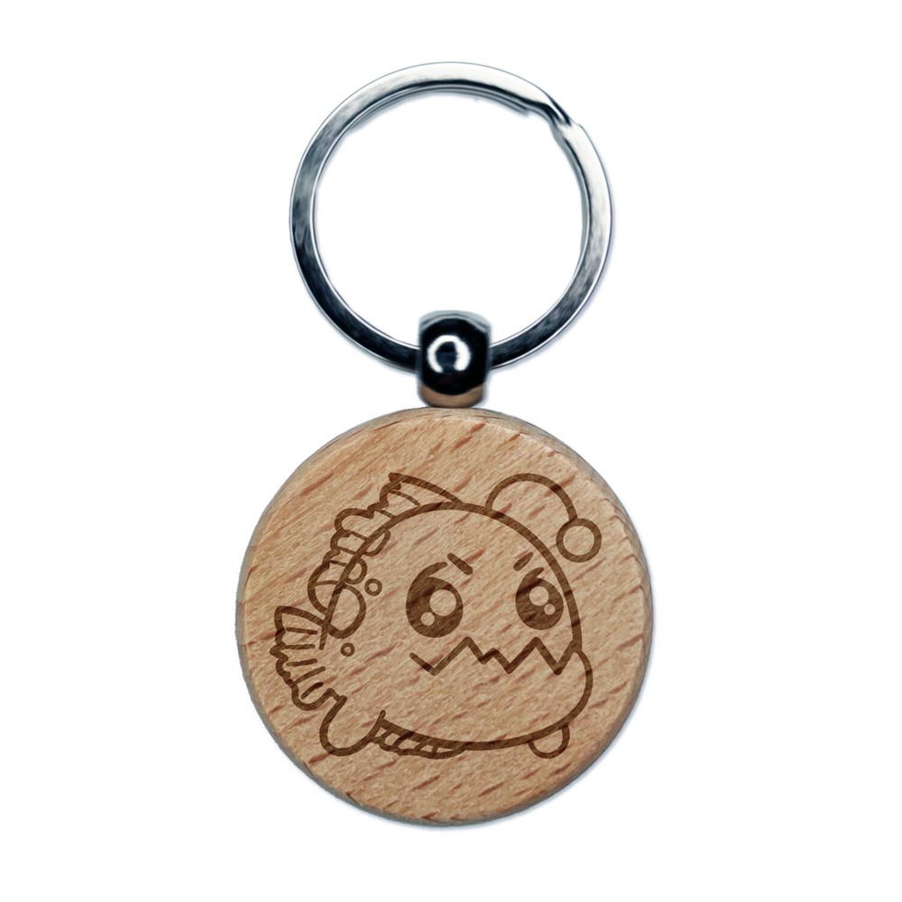Kawaii Anglerfish Engraved Wood Round Keychain Tag Charm