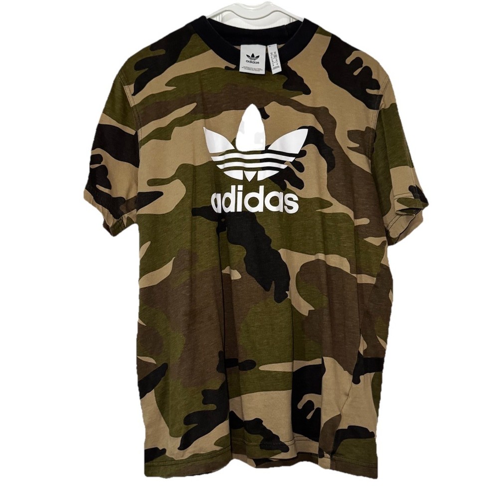Adidas Originals Mens Medium Camo T-Shirt White Logo Green Camouflage M Casual