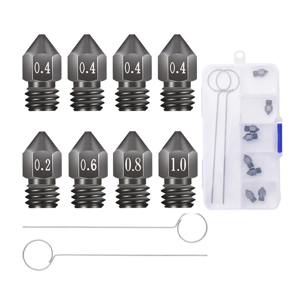 Creality 8pcs 3D Printer Hardened Steel MK8 Nozzles, Upgraded Tungsten Black