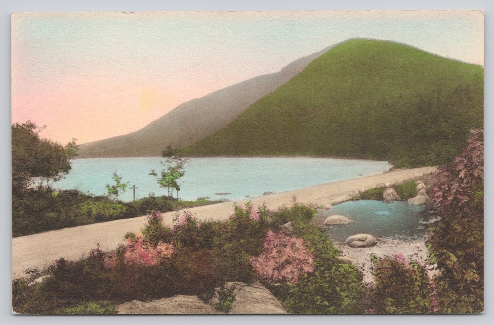 Acadia National Park Bubble Pond Pemetic Mountain Hand-Colored Postcard Maine-image