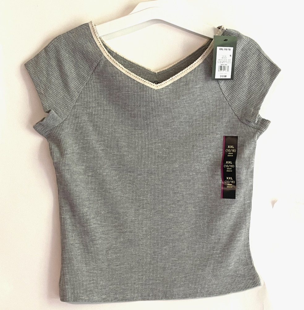 Art Class Girls Size XXL (16/18) Waffle Knit T-Shirt Cap Sleeves Gray NEW