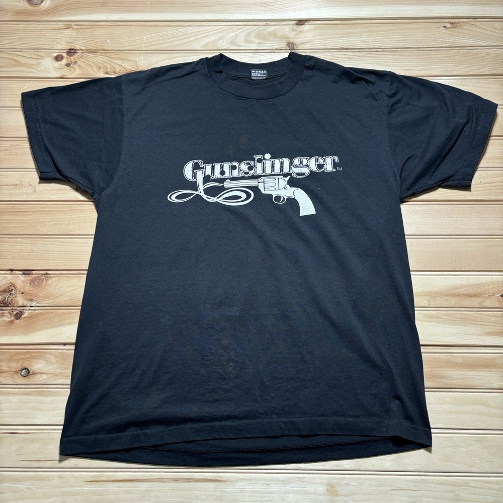 Vintage 90s Gunslinger Country Music Band Black Single Stitch Shirt Size XL