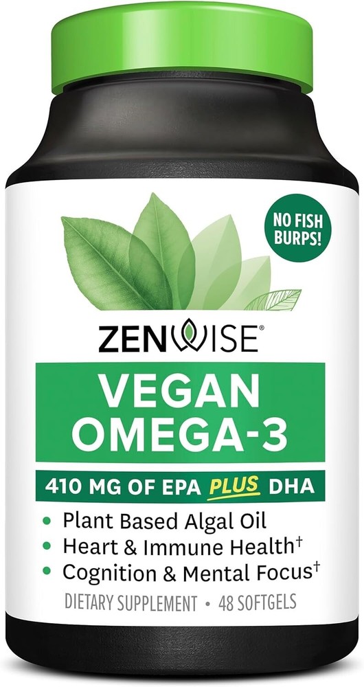 Zenwise Health Vegan Omega 3 Supplement - Fish Oil Alternative - 48 Softgels