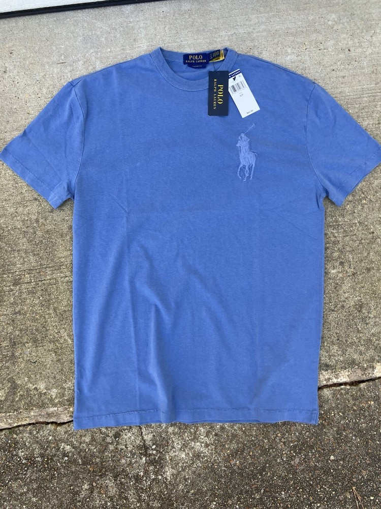 POLO Ralph Lauren Big Pony Logo Mens Sm T Shirt Blue Embroidered Preppy Classic