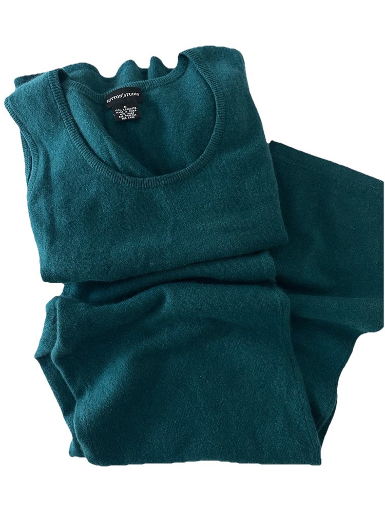Sutton Studio Women’s Dark Green Cashmere Lounge Set Size M Tank Top And Pants