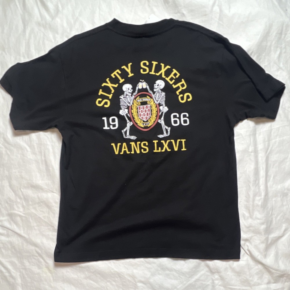 VANS Men's M Black Skull Graphic Logo Cotton T-Shirt Short Sleeve Crew Neck