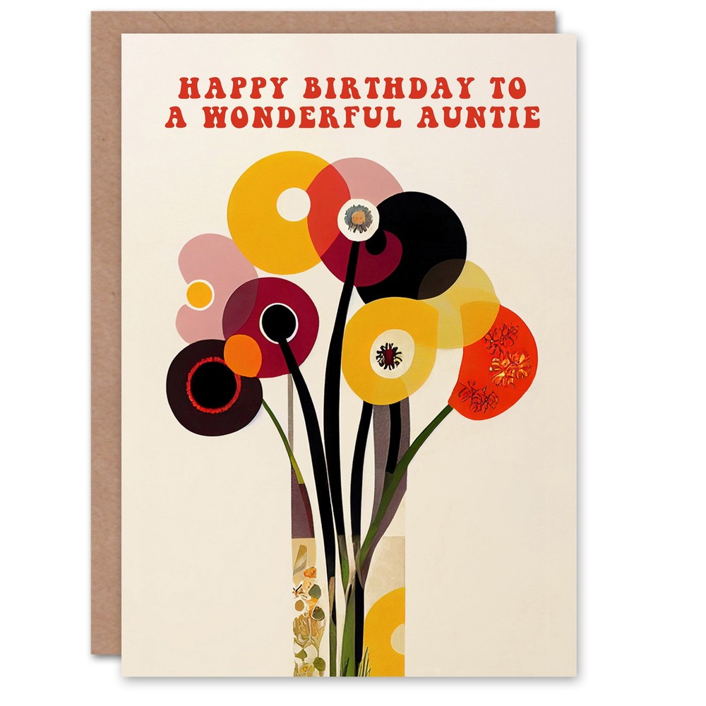 Auntie Happy Birthday Cheerful Spring Flowers Abstract For Her Greeting Card