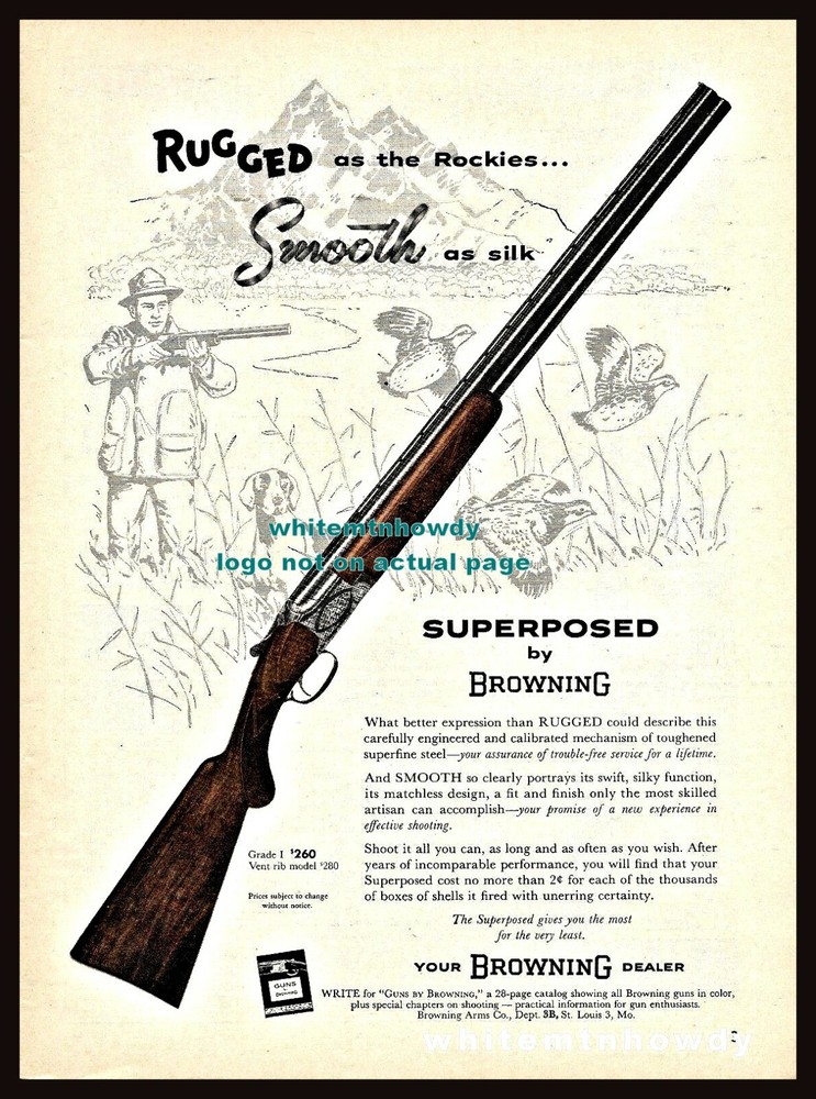 1958 BROWNING Grade 1 Over Under Superposed Shotgun Vintage Gun PRINT AD