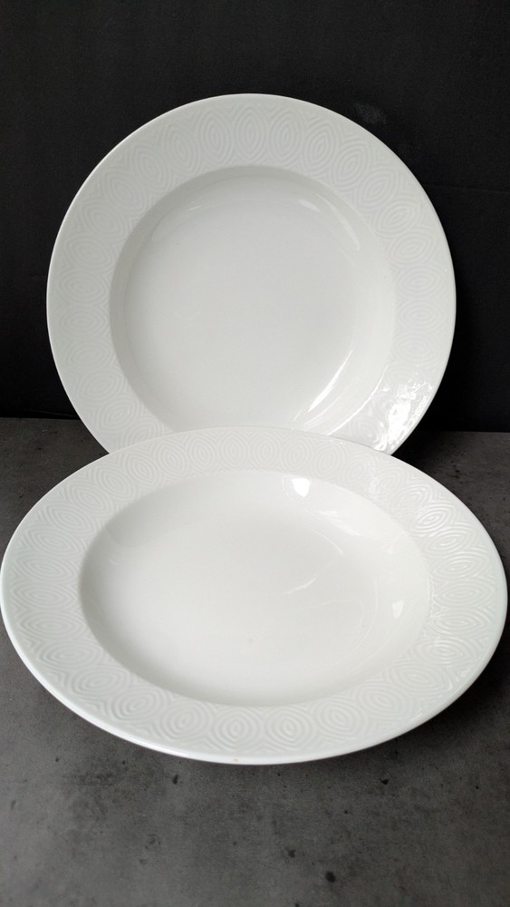 Set of 2 Royal Copenhagen SALTO White Rim Soup Bowl Bowls Embossed Ovals