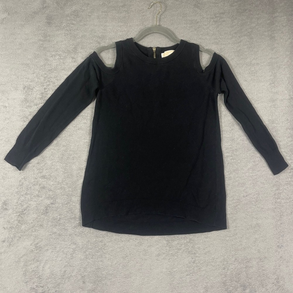 Michael Kors Top Womens M Black Cold Shoulder Long Sleeve Pullover Medium Shirt