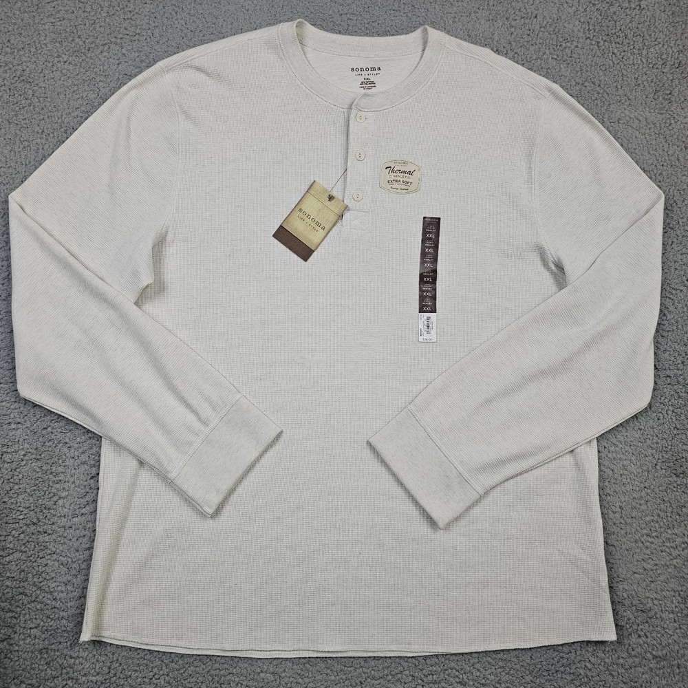 Sonoma Shirt Mens 2XL White Thermal Henley Long Sleeve Extra Soft New With Tags