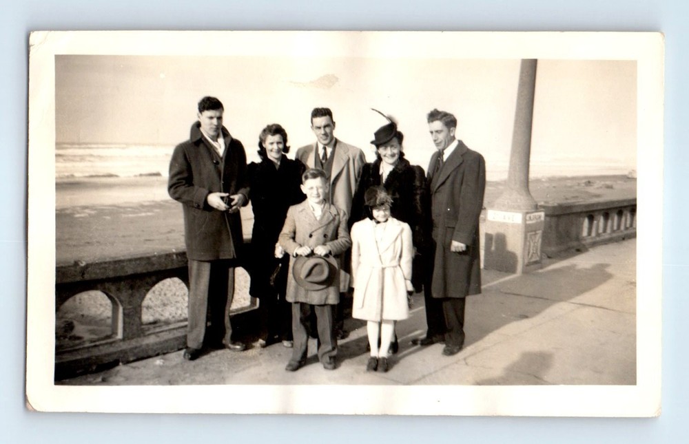 Old Vintage Photo MEN WOMEN BOY AND GIRL STANDING ON SIDEWALK SNAPSHOT
