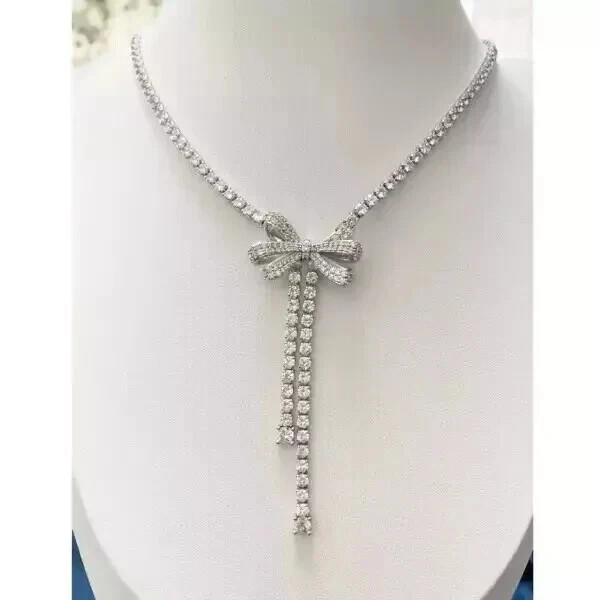29Ct Lab Created Round Cut Diamond 14k Wh Gold Plated Bowknot Tennis Necklace18