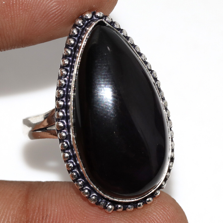 925 Silver Plated Black Onyx Ethnic Ring Handmade Jewelry Size US 10 JW