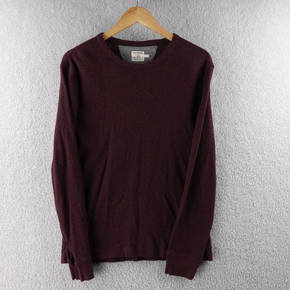 Faherty Thermal Knitwear Long Sleeve Shirt Burgundy Men Size L Waffleknit
