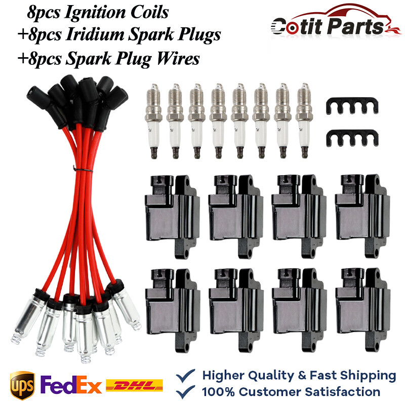 High-Performance 8X Ignition Coil & Spark Plug Wire Set for Chevy GMC 4.8L 5.3L 6.0L 8.1L Engines UF271