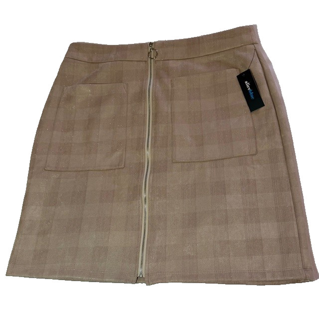 ALICE BLUE for Stitch Fix Skirt Beige Plaid Metallic Thread Full Zip Front Sz XL