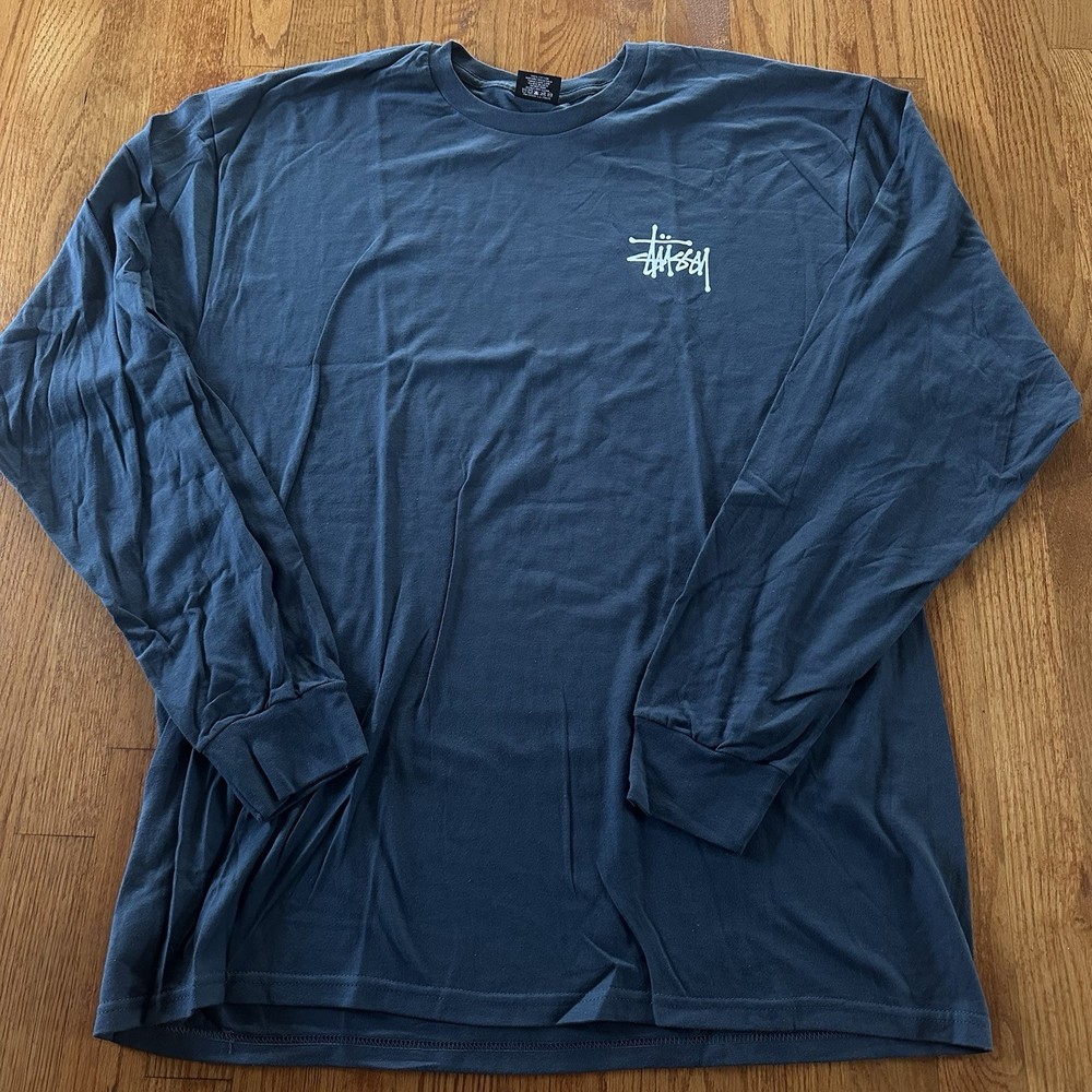Stussy Basic Logo Pigment Dyed Long Sleeve Tee Navy XL Brand New