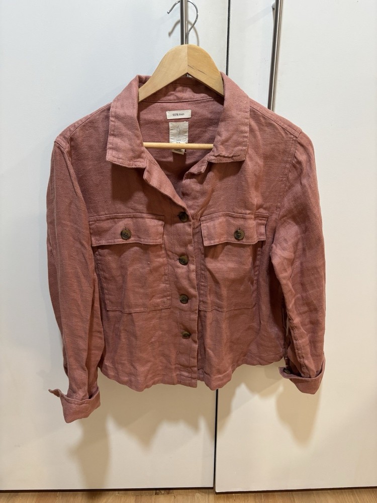 Joie Women's Linen Button Down Camp Shirt Pink Size M