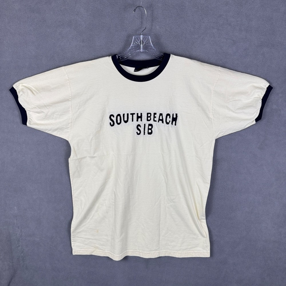Surf Style Mens 2XL Ringer T-Shirt South Beach Miami Florida Short Sleeve Beige