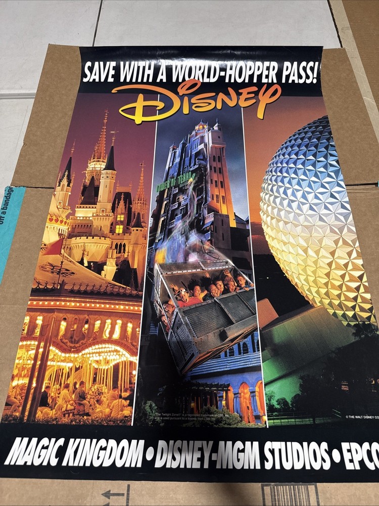 Rare Vintage Magic Kingdom World Hopper Promo Poster Disney Epcot 36x23