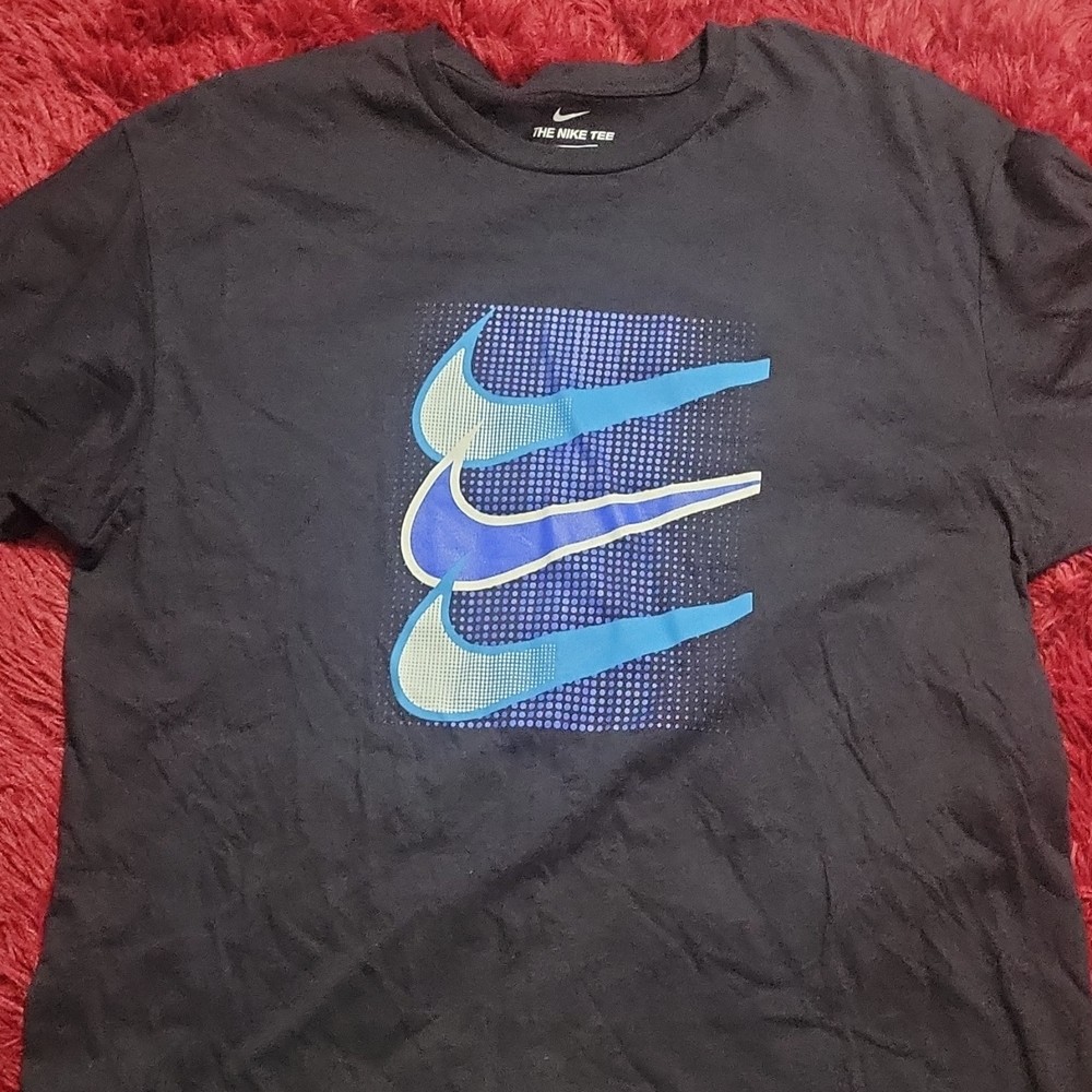 Nike Black Blue Graphic T-Shirt With Print, Crew Neck, Short Sleeve, Men M