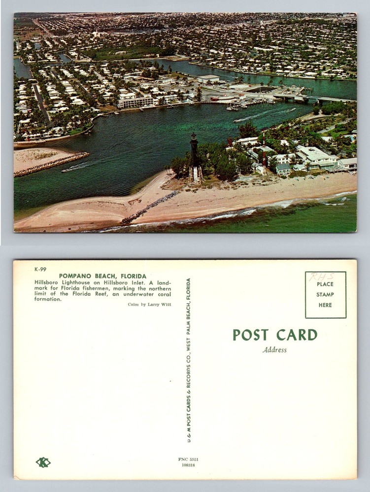 Pompano Beach, FL-Florida, Aerial Hillsboro Inlet Lighthouse Vintage Postcard