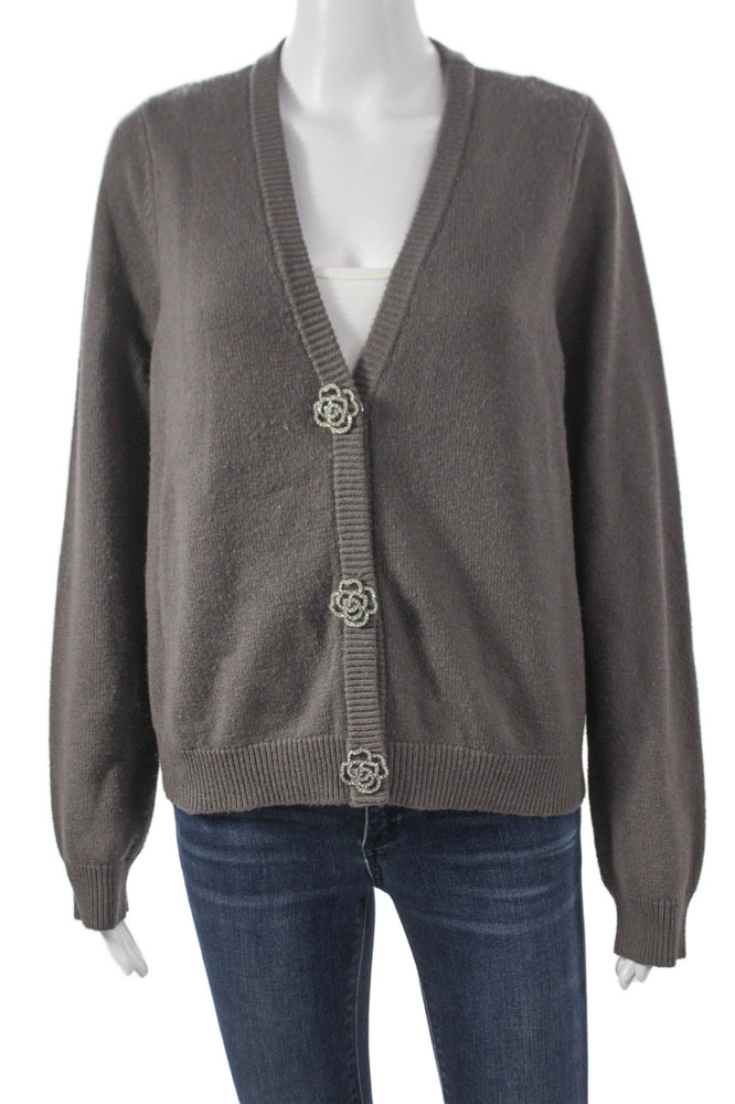 Cami NYC Womens Merino Wool V-Neck Cardigan Gray Long Sleeve Size LFree Shipping in US $100+ Orders | $6.95 Orders Below