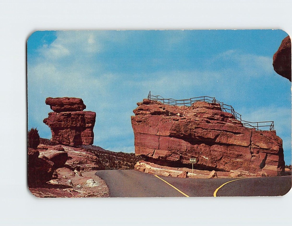 Postcard Balanced and Steamboat Rocks in the Garden of the Gods Colorado USA