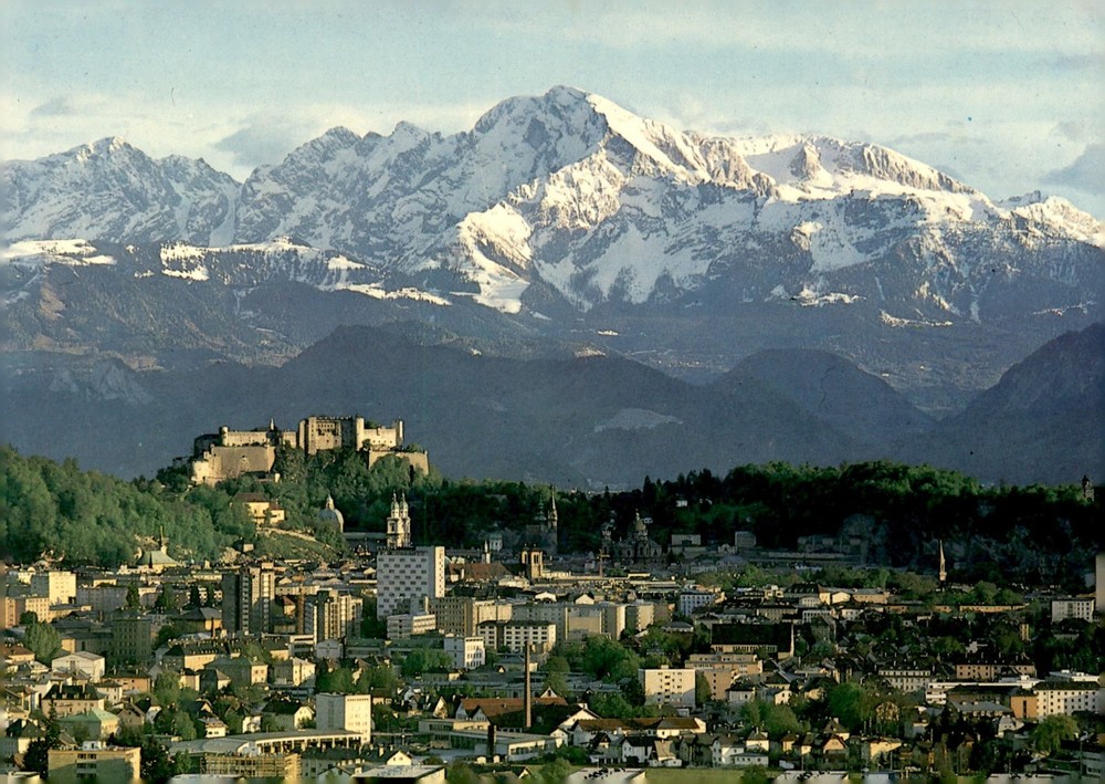 Salzburg Festival City with Hoher Göll, 2523m Postcard
