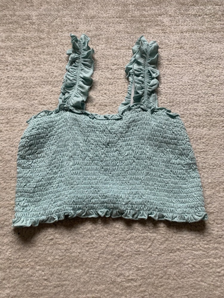 True Craft Tank Top Size Small Green Smocked Stretch Springbreak Vacationwear