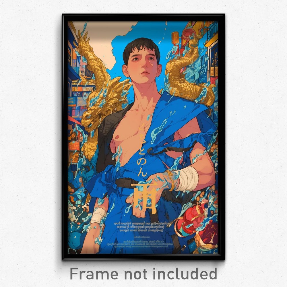 Thai Movie Poster Art Print - Discontent Boy in Blue Clothes Lift  