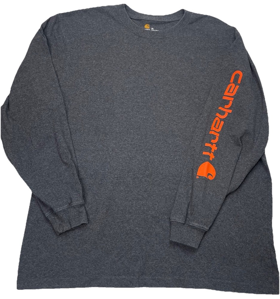 Carhartt Original Fit Mens Size XL Long Sleeve Cotton Shirt Gray Orange Spellout