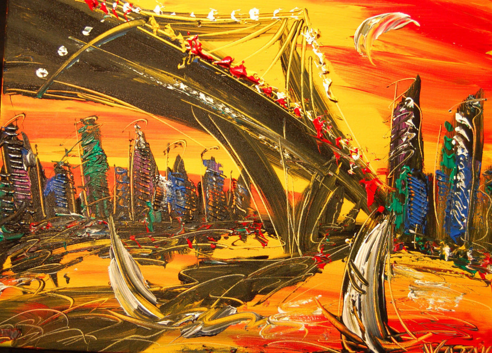 CITYSCAPE    ABSTRACT  stretched  PAINTING CANVAS ART CONTEMPORARY U9-YR0