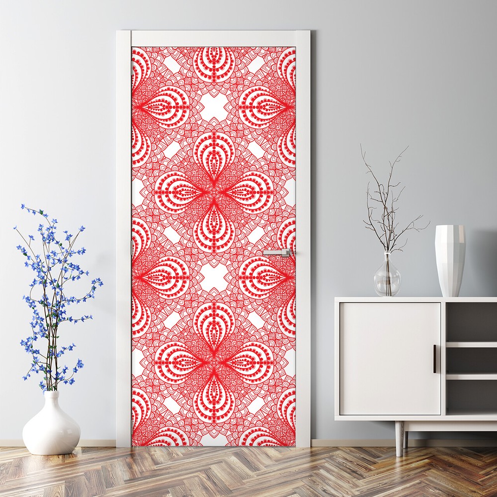 Red laces Bubble Free Door sticker red and grey Decal Home Decor