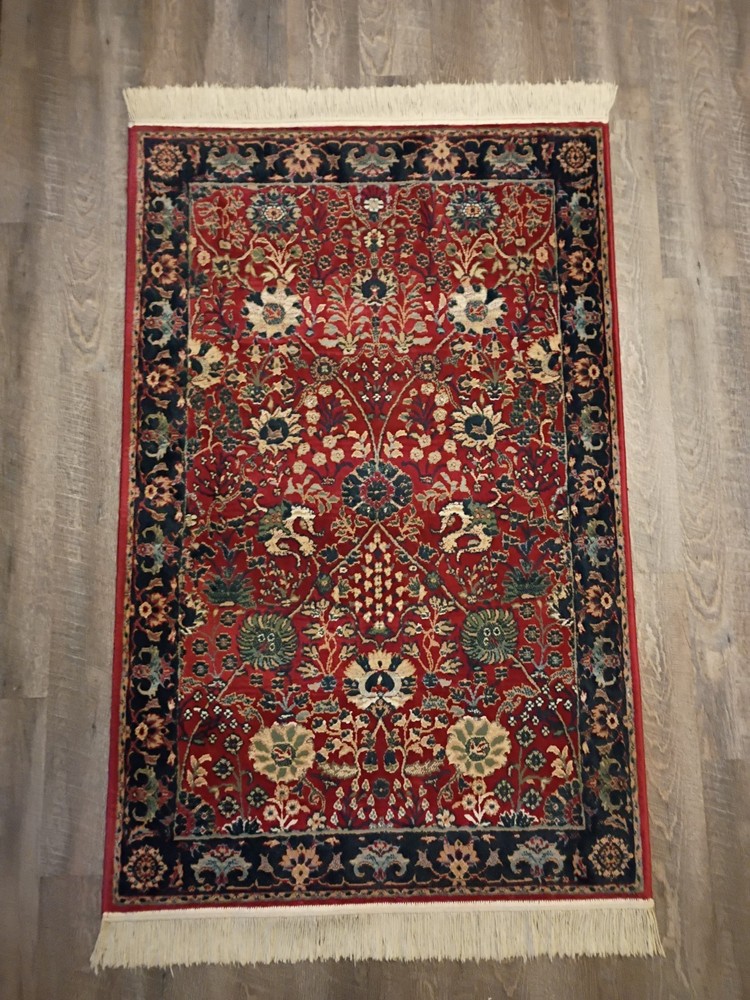 Harat Red 24 Side Woven Rug Hand Knotted Cotton Fringe Belgium 40