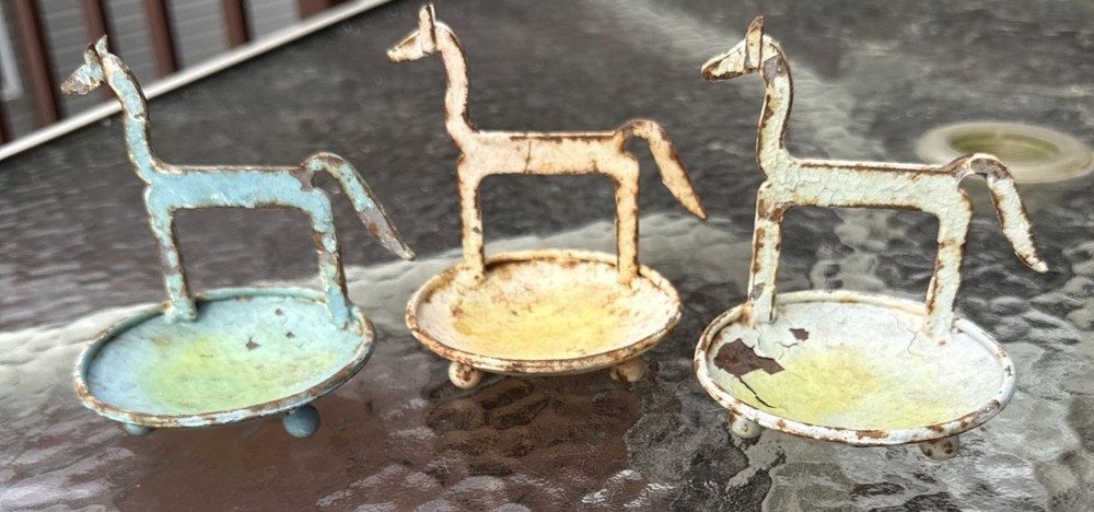 Set Of 3 Iron Horse Votive Candle Holders Blue & Green & Yellow 4x3”