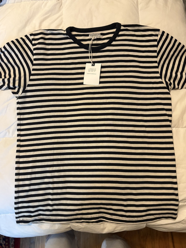 Knickerbocker NWT NYC Shirt Mens Large Striped Black Crew Neck Short Sleeve