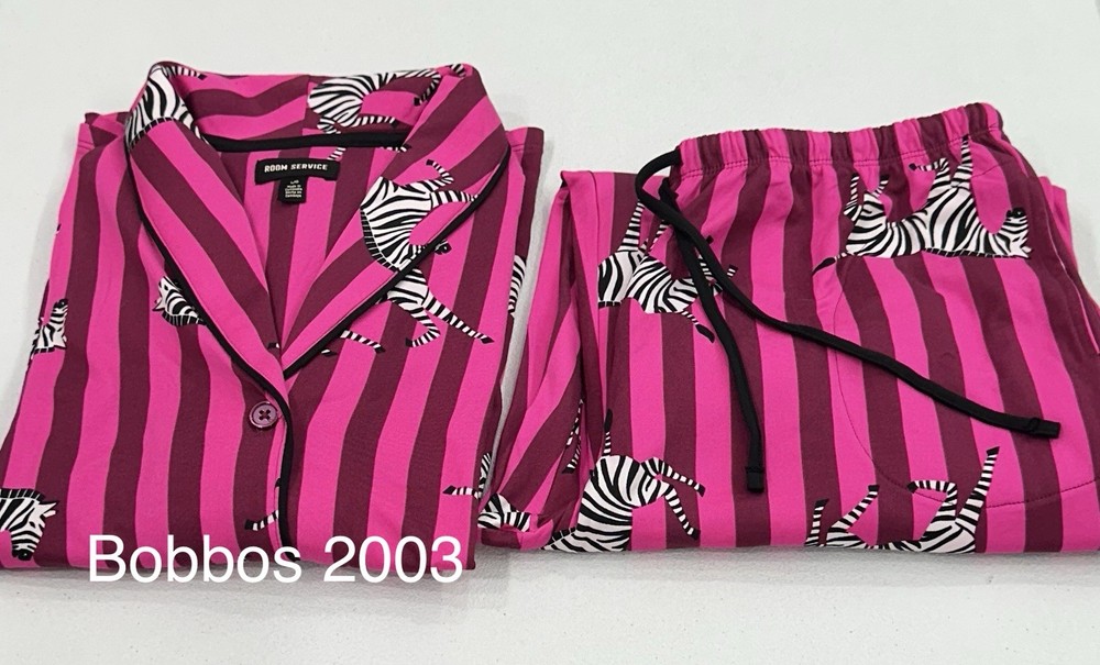 Room Service Women's 2-Piece Shawl Collar Pajama Set, Pink Zebra Stripe, Size L