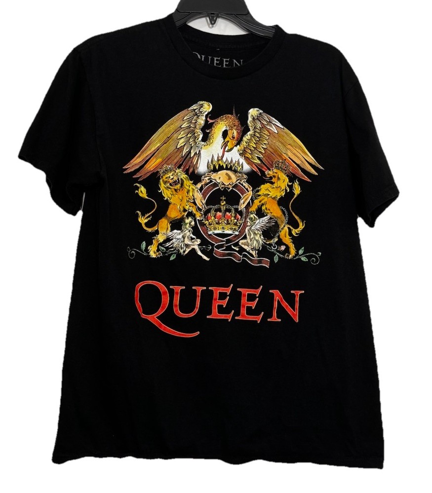 Queen Band Shirt Medium Black Cotton Short Sleeve Crest Logo Graphic T-Shirt