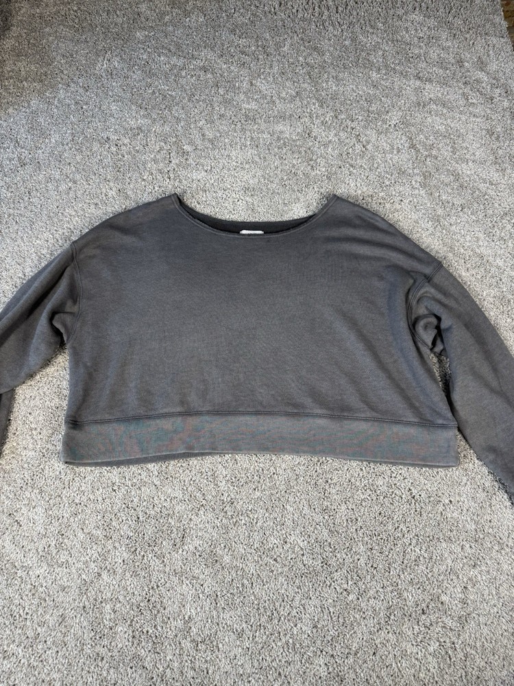Aerie Womens Crew Neck Long Sleeve Cropped Pullover Sweatshirt XS Oversized Gray
