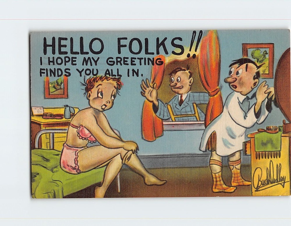 Postcard Hello Folks! I Hope My Greeting Finds You All In Comic Humor Card