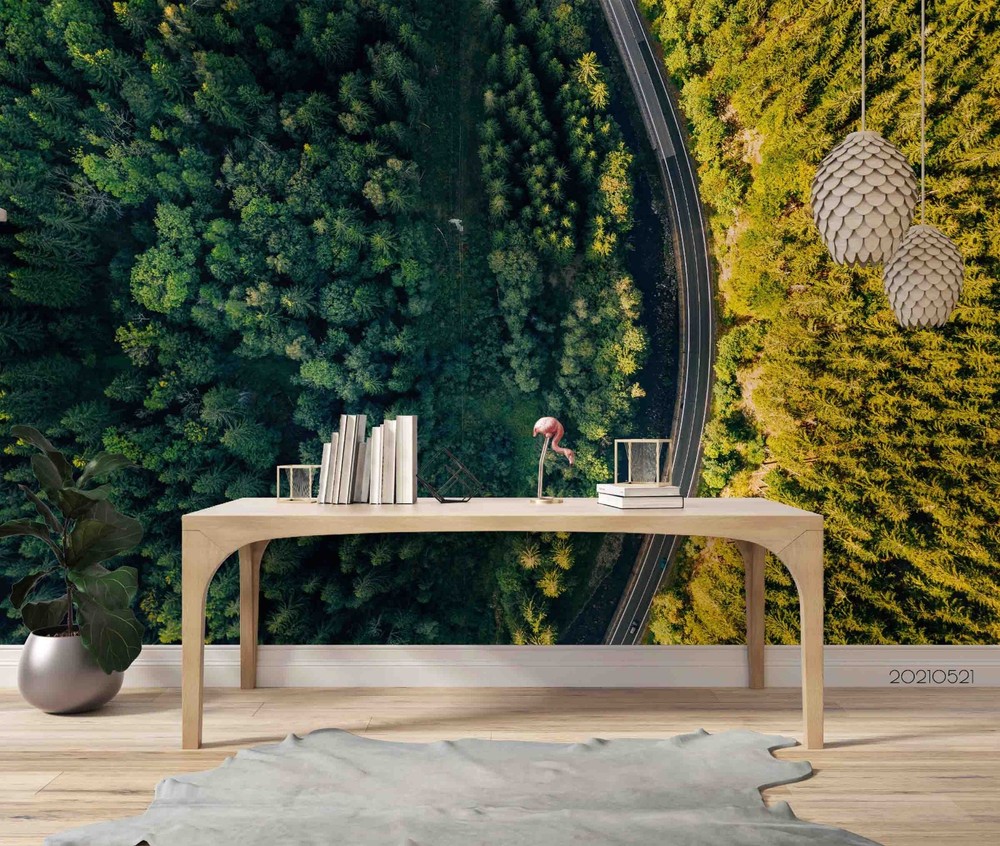 3D Forests Highway Aerial Landscape Wall Murals Wallpaper Murals Wall Sticker