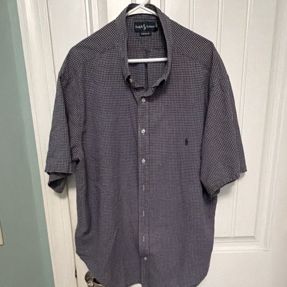 Ralph Lauren Men’s 3XB Blue Check Button-Up Short Sleeve Woven Cotton Shirt