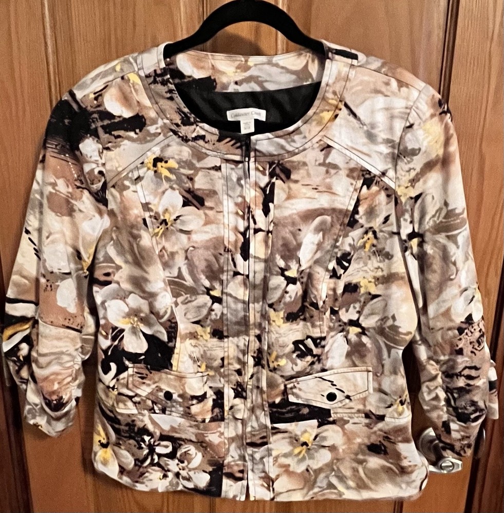 Coldwater Creek Jacket Blazer Size 18. Full Zip Lined Floral 3/4 Sleeve