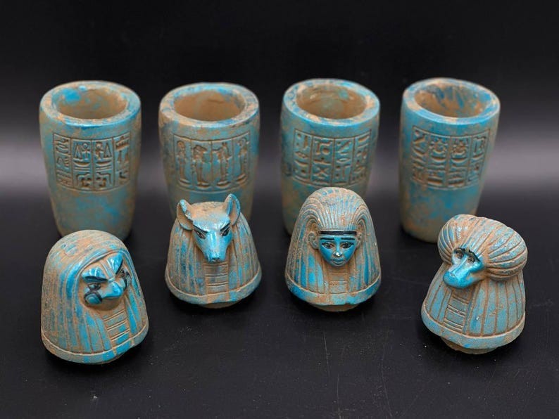 Ancient Egyptian Antiquities Rare Stone Canopic Jars Statue Artifact Figurine BC