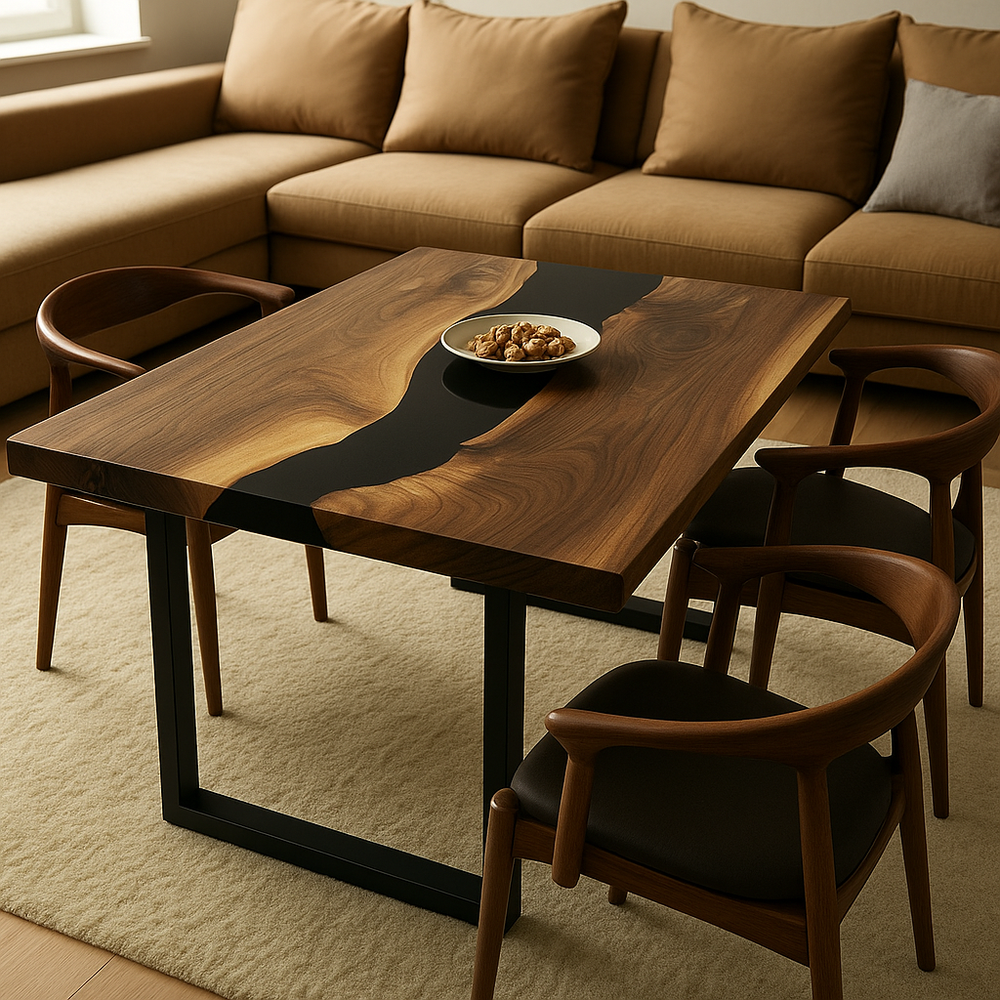 Handmade Black Epoxy Acacia Wood Table Top in Custom Sizes-image
